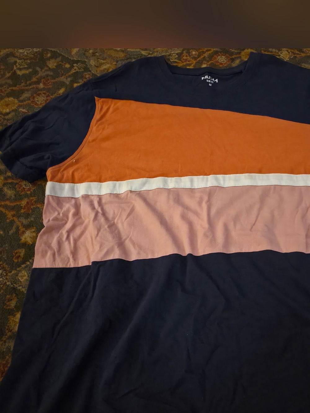 4/$25 Deal! Nuon Colorblock Crew Neck Women's Top - Navy, Orange & Pink